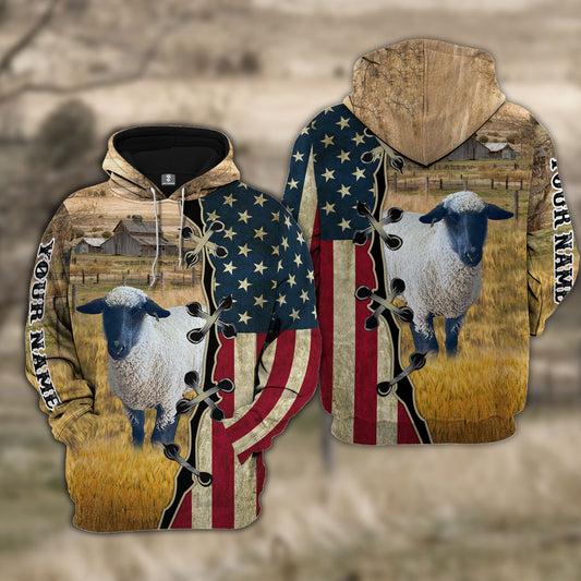 Joycorners Custom Name Sheep2 American Flag 3D Hoodie