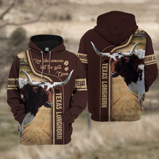 Joycorners Texas Longhorn All Over Printed 3D Hoodie