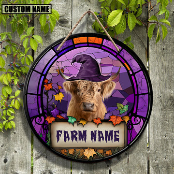 Joycorners Highland Stained Glass Effect Happy Halloween Wooden Sign