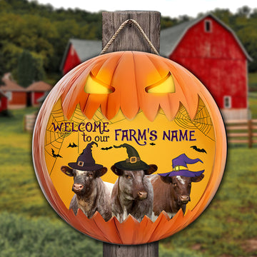 Joycorners Short Horn Welcome To Our Farm Pumpkin Pattern Happy Halloween Wooden Sign