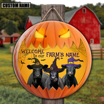 Joycorners Black Angus Welcome To Our Farm Pumpkin Pattern Happy Halloween Wooden Sign