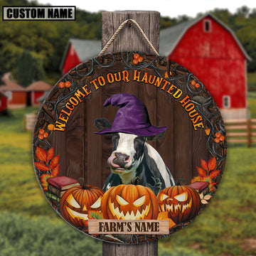 Joycorners Holstein Welcome To Our Haunted House Pattern Happy Halloween Wooden Sign