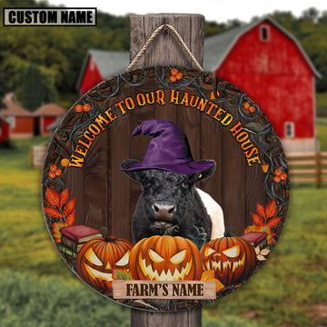 Joycorners Belted Galloway Welcome To Our Haunted House Pattern Happy Halloween Wooden Sign