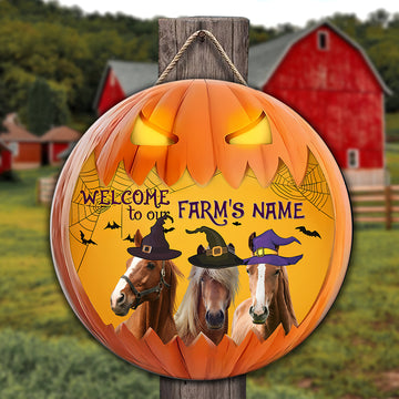 Joycorners Horse Welcome To Our Farm Pumpkin Pattern Happy Halloween Wooden Sign