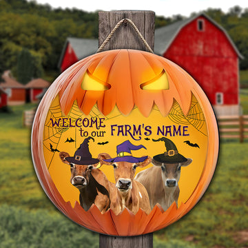 Joycorners Jersey Welcome To Our Farm Pumpkin Pattern Happy Halloween Wooden Sign