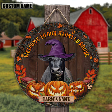Joycorners Black Angus Welcome To Our Haunted House Pattern Happy Halloween Wooden Sign
