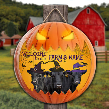 Joycorners Dexter Welcome To Our Farm Pumpkin Pattern Happy Halloween Wooden Sign