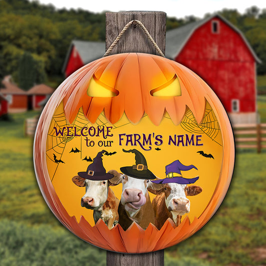 Joycorners Simmental Welcome To Our Farm Pumpkin Pattern Happy Halloween Wooden Sign