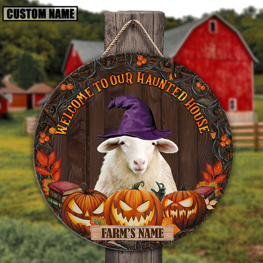 Joycorners Sheep Welcome To Our Haunted House Pattern Happy Halloween Wooden Sign