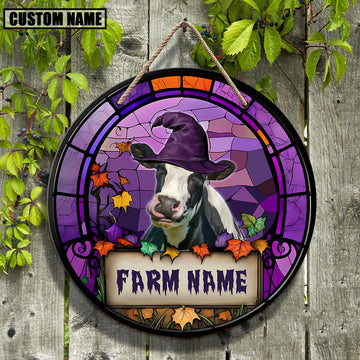 Joycorners Holstein Stained Glass Effect Happy Halloween Wooden Sign