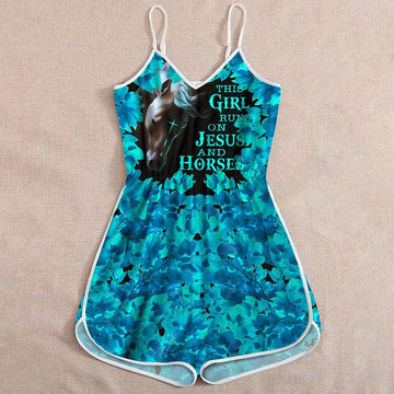 Joycorners This Girl Runs On Jesus And Horses All Printed 3D Romper