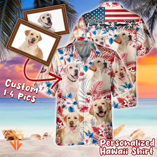 Joycorners Personalized Photos For Dog Lovers United States Flag Flowers All Over Printed 3D Hawaiian Shirt