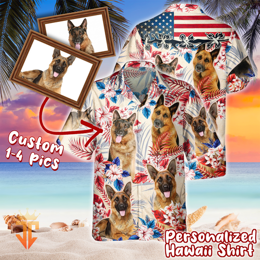 Joycorners Personalized Photos For Dog Lovers United States Flag Flowers All Over Printed 3D Hawaiian Shirt