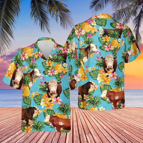 Joycorners Pineapple Hawaiian Theme For HEREFORD Cattle Lovers All 3D Printed Hawaiian shirt
