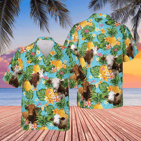 Joycorners Pineapple Hawaiian Theme For SIMMENTAL Cattle Lovers All 3D Printed Hawaiian shirt