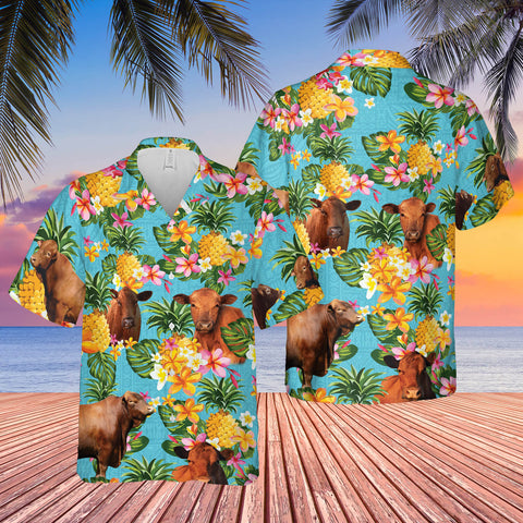 Joycorners Pineapple Hawaiian Theme For RED ANGUS Cattle Lovers All 3D Printed Hawaiian shirt