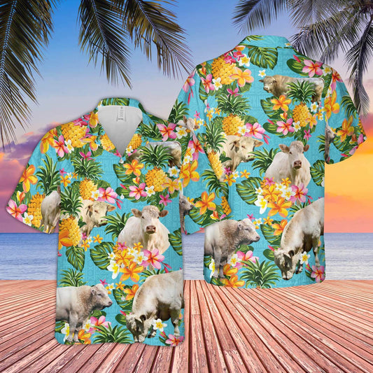 Joycorners Pineapple Hawaiian Theme For CHAROLAIS Cattle Lovers All 3D Printed Hawaiian shirt