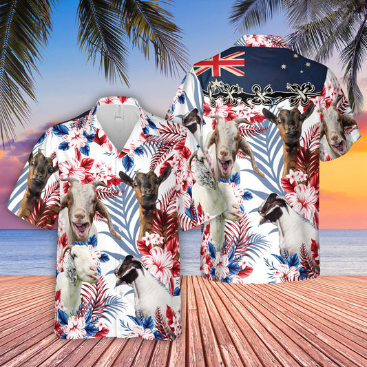 Joycorners Goat Lovers Australia Flag Hawaiian Flowers Hawaiian Shirt