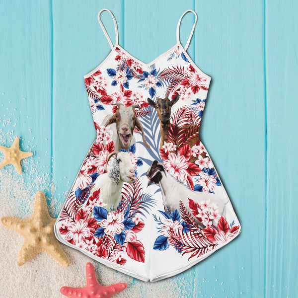 Joycorners Goat Hibiscus Flowers All Over Printed 3D Romper