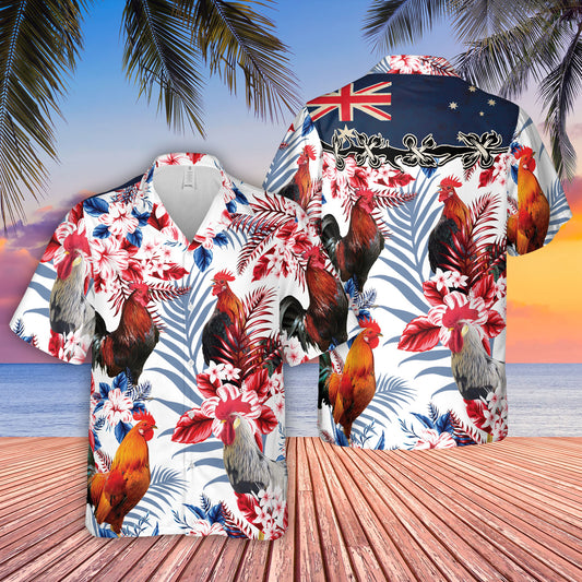 Joycorners Chicken Lovers Australia Flag Hawaiian Flowers Hawaiian Shirt