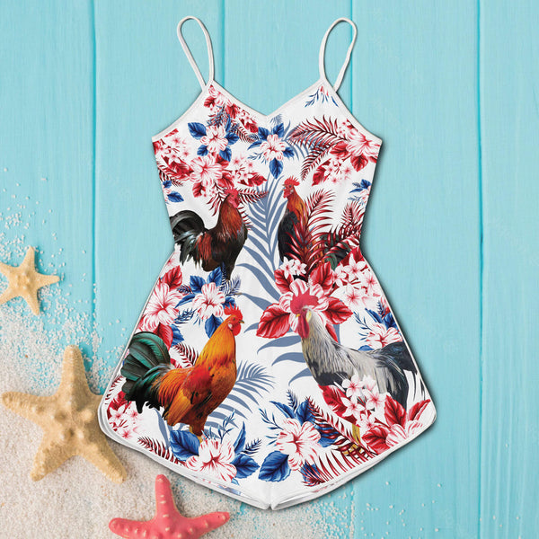 Joycorners Chicken Hibiscus Flowers All Over Printed 3D Romper