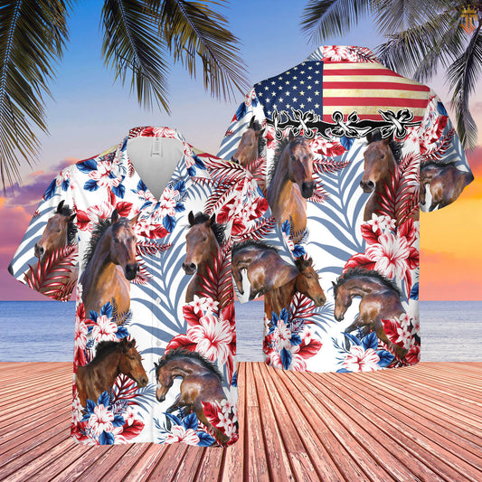 Joycorners United States Flag Hawaiian Theme For Horse Lovers All 3D Printed Hawaiian shirt