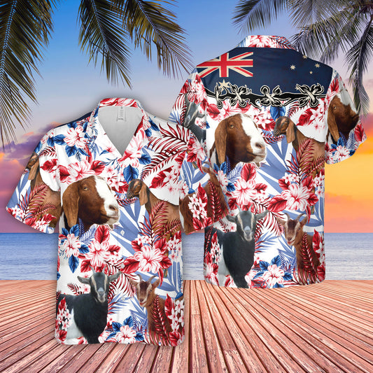 Joycorners Nubian Goat Lovers Australia Flag Hawaiian Flowers Hawaiian Shirt