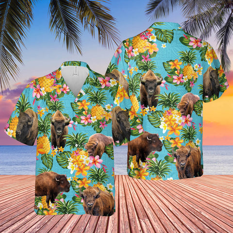 Joycorners Pineapple Hawaiian Theme For Bison Lovers All 3D Printed Hawaiian shirt