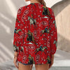 Joycorners Cowgirl and Horse Red All Over Printed 3D Casual V Neckline Long Sleeve Blouses