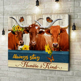 Joycorners TX-Longhorn Cattle Humble and Kind Canvas