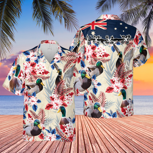 Joycorners Duck Australian Flag Hawaiian Flowers All Over Printed 3D Hawaiian Shirt