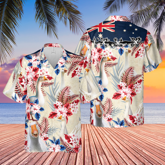 Joycorners Goose Australian Flag Hawaiian Flowers All Over Printed 3D Hawaiian Shirt