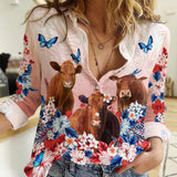Joycorners For Farm Lovers Red Angus All Printed 3D Casual Shirt