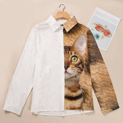 Joycorners Bengal Cat Half Printed 3D Casual Shirt