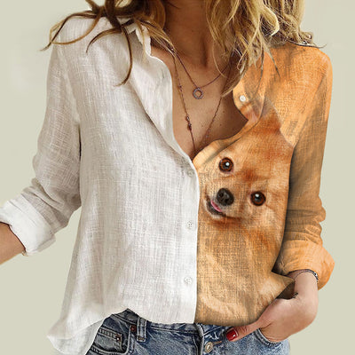 Joycorners Pomeranian Half Printed 3D Casual Shirt