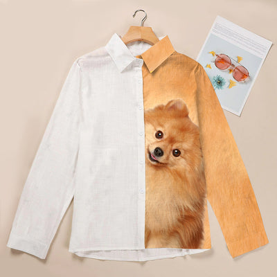 Joycorners Pomeranian Half Printed 3D Casual Shirt