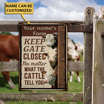 Joycorners Customized Name HEREFORD CATTLE LOVERS KEEP GATE CLOSED All Printed 3D Metal Sign