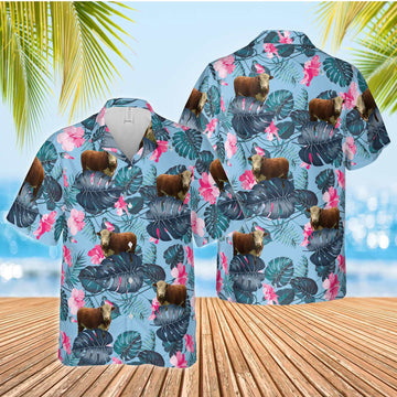 Joycorners Hereford Blue Hibiscus Hawaiian Shirt