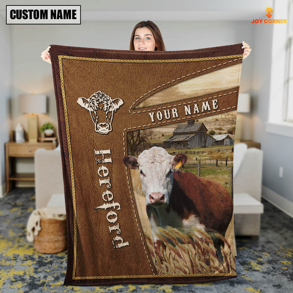 Joycorners Personalized Name Hereford Farm Leather Brown Blanket