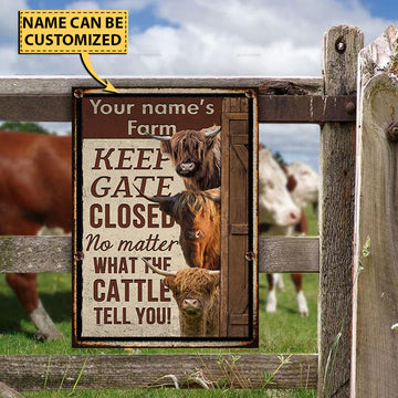 Joycorners Customized Name HIGHLAND CATTLE LOVERS KEEP GATE CLOSED All Printed 3D Metal Sign