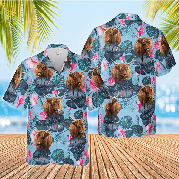 Joycorners Highland Blue Hibiscus Hawaiian Shirt