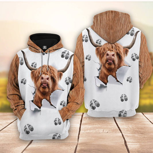 Joycorners Highland Cattle 3D The Cattle Pierce From Your Inside Hoodie