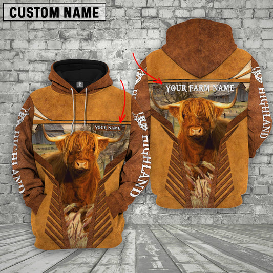 Joycorners Highland Cattle Custom Name Printed 3D Retro Hoodie