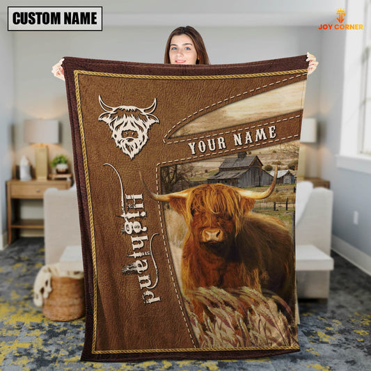 Joycorners Personalized Name Highland Farm Leather Brown Blanket