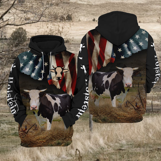 Joycorners Holstein Cattle US Flag All Over Printed 3D Hoodie TT