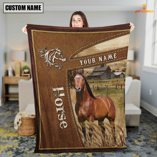 Joycorners Personalized Name Horse Farm Leather Brown Blanket