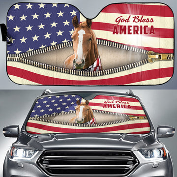 Joycorners Horse United States Flag Zipper All Over Printed 3D Sun Shade
