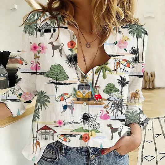 Joycorners ITALIAN GREYHOUND IN HAWAII BEACH RETRO All Printed 3D Casual Shirt