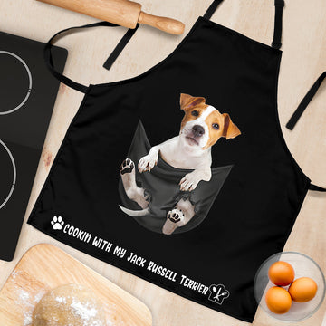Joycorners Jack Russell Terrier In The Pocket Black All Over Printed 3D Apron