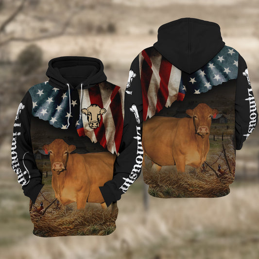 Joycorners Limousin Cattle US Flag All Over Printed 3D Hoodie TT